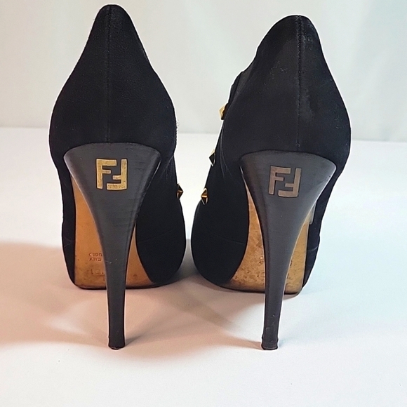 Fendi Black Suede Leather Ankle Platform Pumps Size 36 - Picture 3 of 11